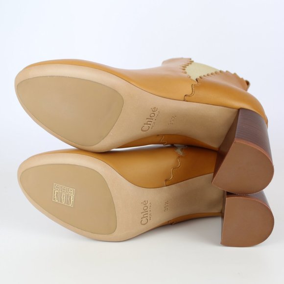 NEW CHLOÉ Scalloped Leather Ankle Boots - Block Heel Booties for Work or Brunch - Picture 12 of 14